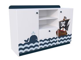 Детский комод широкий двухдверный с двумя ящиками в комнату мальчика из коллекции "Морская"