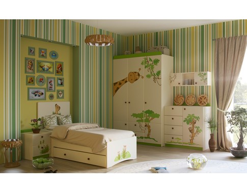 Детская комната в бежевом или белом цвете "Джунгли зовут"