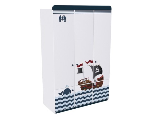 Детский шкаф трёхдверный с двумя ящиками в комнату мальчика из коллекции "Морская"