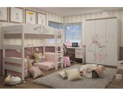 Комната для двух девочек с двухъярусной кроватью из массива бука "Парижанка" от фабрики Tesca