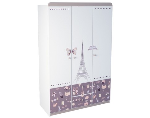 Трехдверный шкаф в комнату для девочки из коллекции "Париж"